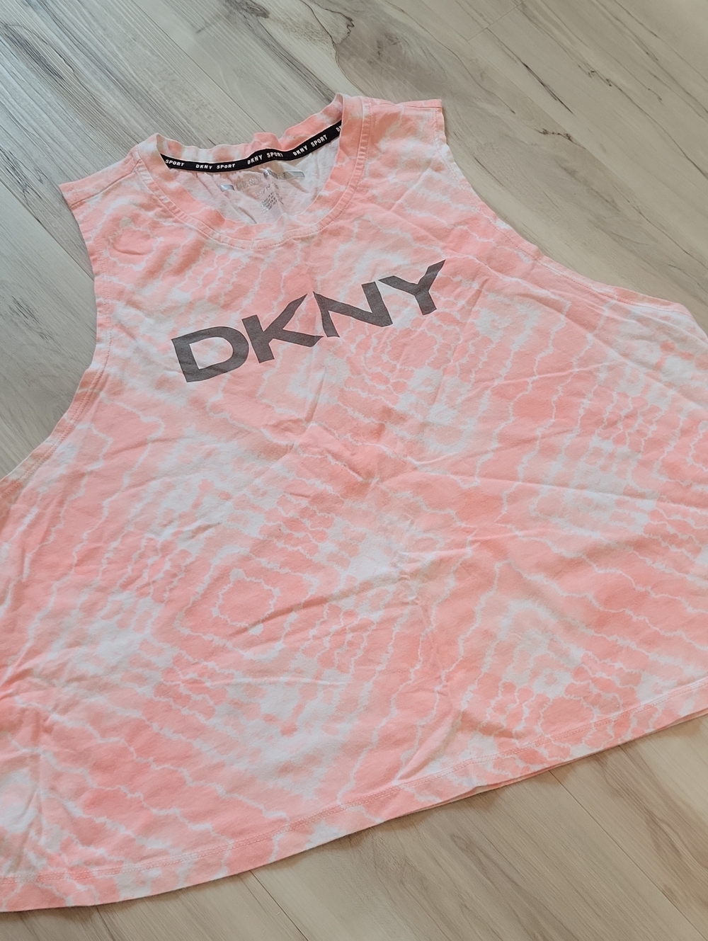DKNY Pink Tie-Dye Logo Muscle Tee